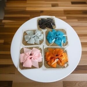 Lot 5 Large Hair Bow Clips Multicolor Ribbon Head Bows Handmade Accessories New